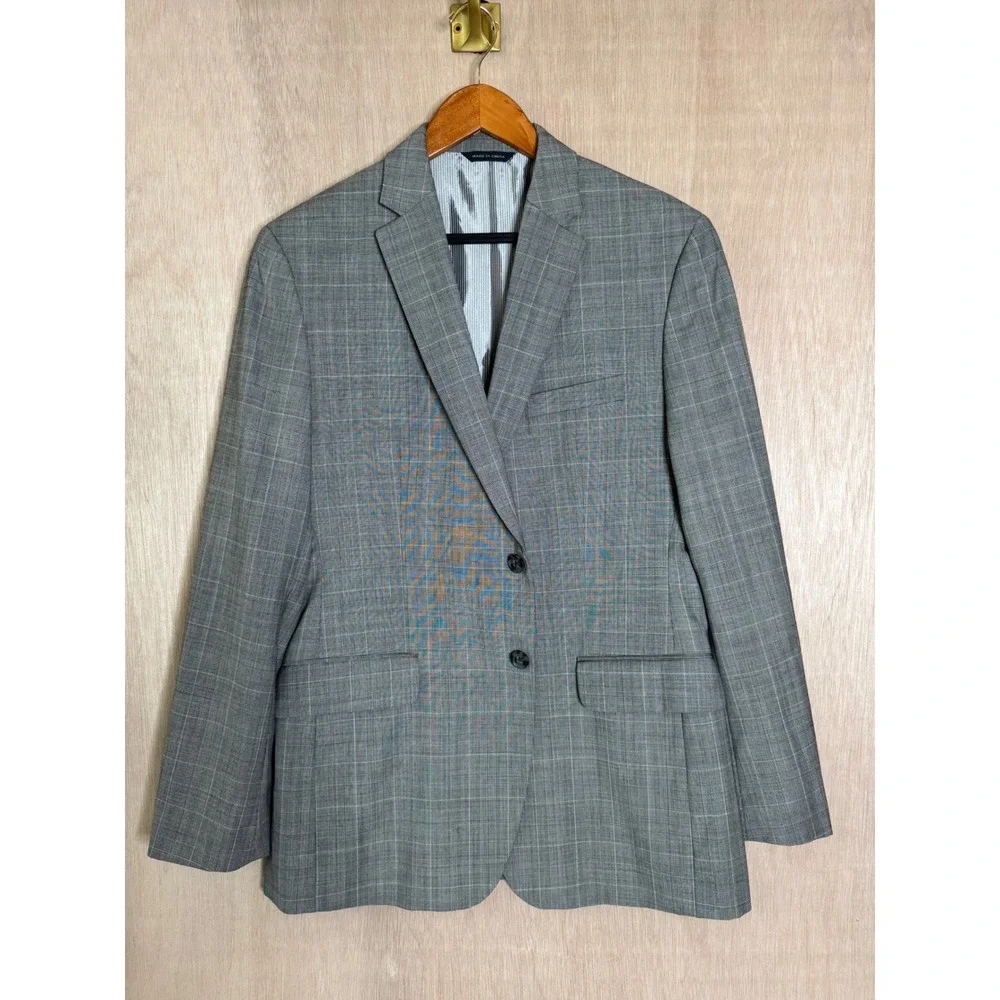 Banana Republic Mens 40R Tailored Fit Grey Glen Plaid Two Button Suit Jacket